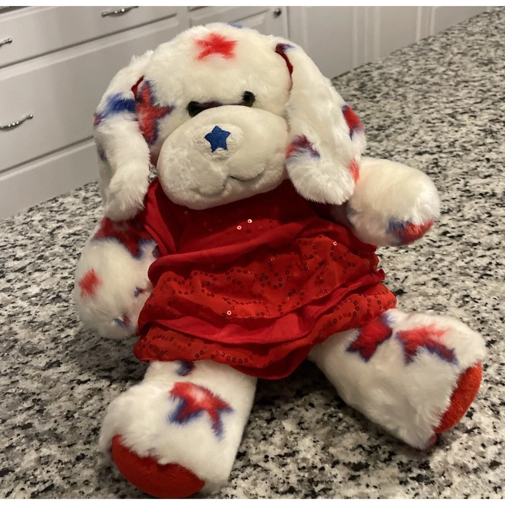 Build A Bear Stars Plush Puppy Dog Stuffed Red White Blue USA Patriotic BABW 15